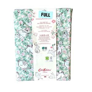 Cath Kidston london JUMPING BUNNIES GREEN Floral 4pc FULL Sheet Set NEW